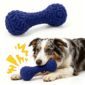 Indestructible Barbell Shape Dog Chew Toy Durable Eco-Friendly Nature Rubber Squeaky