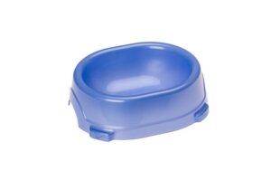Oval plastic feeding bowl for pets